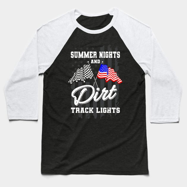 Summer Nights Dirt Track Lights Racing Baseball T-Shirt by Delightful Designs